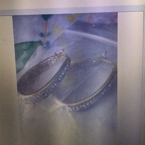 Oval hoop earrings,  gold plated,Swarovski